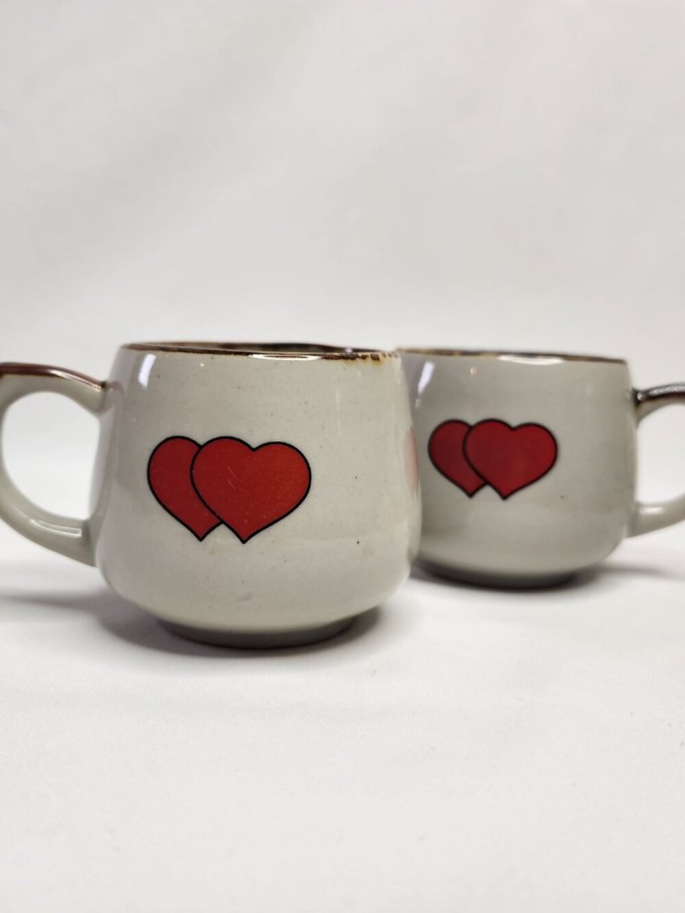 Gøtze Keramik Vintage Stoneware Double Heart Mugs Set of 2 Valentine Coffee Cups